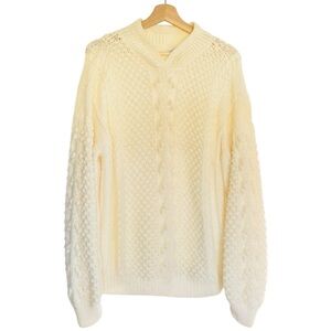 Sheleen Of Dublin Hand Knit 100% Wool Sweater Ivory Cream Tone Irish Chunky